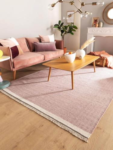 benuta Pop Wollteppich Karla - Pink 80x120 cm - Baumwolle,Wolle - Rechteckig & im Style: Uni, Hygge & Cozy, Minimalistisch - Pflegeleicht für Wohnzimmer Schlafzimmer