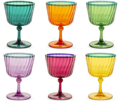 H&H, Set 12 Calici in Acrilico Colorati, 25cl - Lavabili in Lavastoviglie (max 40°)