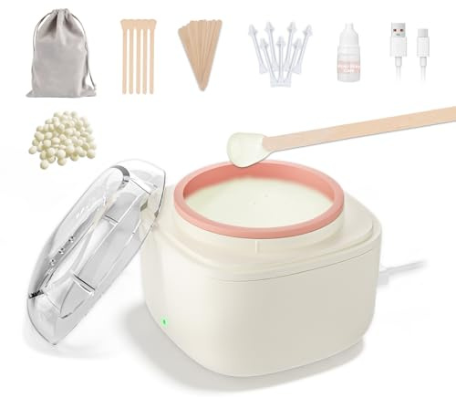 EYUYTU Eyebrow Wax Kit, Mini Wax Pot for Eye-brow, Lip, Nose Hair Removal | 26 Eye Brow Waxing Sticks, 100g Beads, USB Fast Heat, Smart Constant Temp, Travel or Home Use Eyebrow Nose Wax Kit