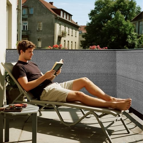 Soontrans Balkon Sichtschutz 1.2 x 10 m, Schatten Sichtschutz Seelenfrieden, Sichtschutz Balkon aus HDPE, Blickdicht UV-Schutz, Schattiernetz mit Kabelbinder für Gitter Geländer Zaun (Grau)