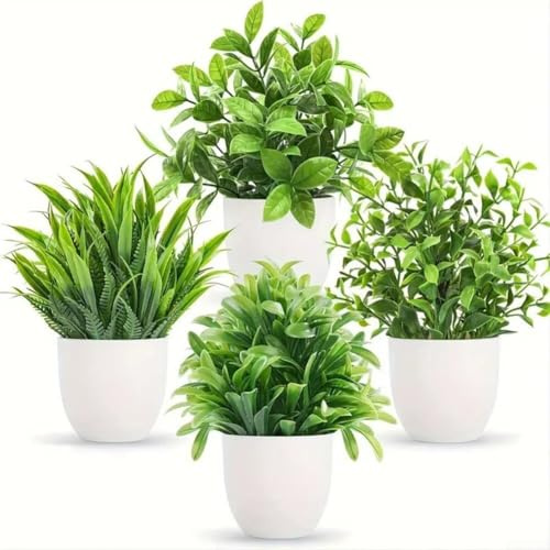 Artificial Lavender Plants with Pots Set of 4 Small Faux Plants for Home Office Decor Indoor Outdoor Windowsill Table Decoration(White)
