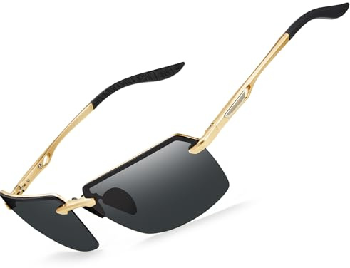Bircenpro Classic Polarised Sunglasses for Men: Rimless UV Protection Sun Glasses with Al-Mg Frame for Driving Traveling