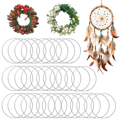 HAOQIAGA 30 Stück Metallringe zum Basteln, 8cm Silber Drahtringe AufhäNgen | Traumfänger Metallring für Wickeltechnik, Traumfänger, Floristik, Hochzeitskranz, Hoops, Wandbehänge Deko