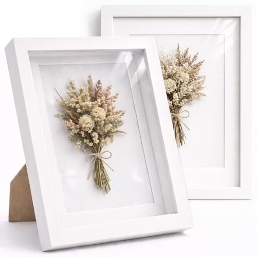 Enmarkalia - Pack X2 color blanco - 20 x 25 cm -Marco de foto con Profundidad Tipo Vitrina 3D con Paspartú Incluido – Marco Decorativo Efecto Caja para Fotos, Recuerdos y Objetos.