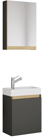 VCM 3-TLG. Gäste-WC Set mit Waschbecken und Spiegelschrank – platzsparender Gästewaschtisch mit Stauraum – Maße Unterschrank: H. 55 x B. 41 x T. 22 cm, Spiegel H. 58 x B. 40 x T. 13 cm Cosila