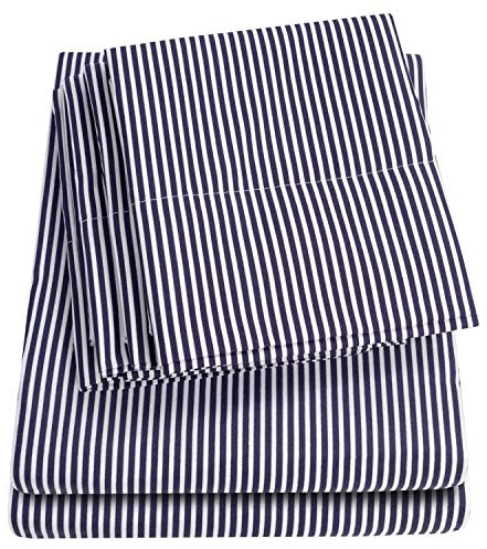 Sweet Home Collection 6 Piece Bed Sheets 1500 Thread Count Fine Microfiber Deep Pocket Set-Extra Pillow Cases, Value, Full, Classic Stripe Navy