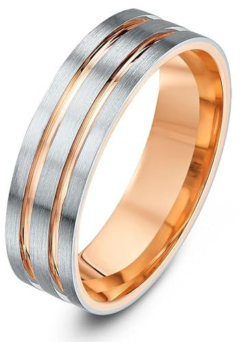 Theia Ehering Bicolor, Palladium 950 & 9 Karat Roségold, Flach oval, Matt mit Polierten Intarsien 6mm - Größe 59 (18.8)