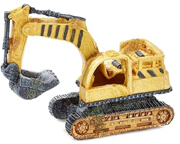 CLASSIC Excavator Yellow Digger Fish Tank Ornament Aquarium Decoration 170 x 70 x 135 mm Hand-Painted Non-Toxic Resin for Freshwater Tanks
