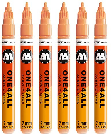 Molotow One4All 127HS Acryl Marker (2,0 mm Strichstärke, hochdeckend und permanent, UV-beständig, für fast alle Untergründe) 6 Stück Farbe 117 pfirsich pastell