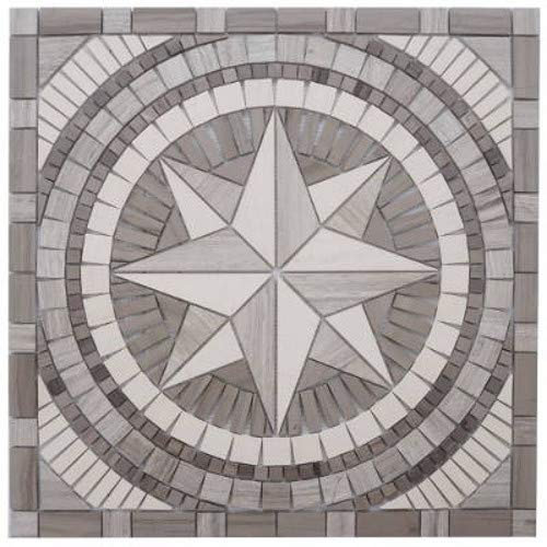 Antikmarmor Rosone 60x60 Windrose Mosaik Fliesen Naturstein Grau / Creme 069