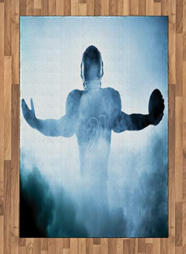 ABAKUHAUS Blau Teppich, American Football Held, Deko-Teppich Digitaldruck, Färben mit langfristigen Halt, 120 x 180 cm, Blau