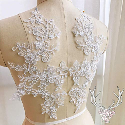 Stickerei, Blumenapplikation, Spitzen-Motiv mit Kordel-Applikation, zum Annähen, Hochzeitskleid, Abendkleid, Rock, Kostüm, DIY Handwerk 1 Stück gebrochenes weiß