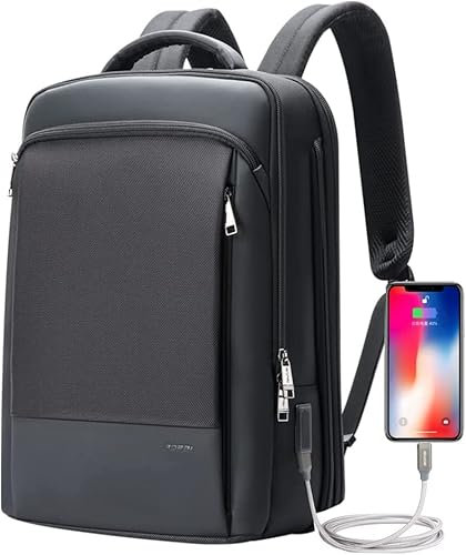 BOPAI Mochila Antirrobo de Capacidad Inteligente 15,6 Pulgadas Expandible Hombre Mochila para Portátil Multiusos Daypacks de USB Puerto Computadora Mochila Impermeable de Colegio Viaje Negocios Negro