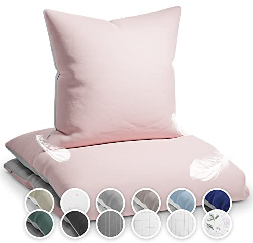 Sleepwise Bettwäsche (135x200) 2teilig, ÖKO-Tex, Kuschelig, Mikrofaser Bettwäsche, Atmungsaktiv Faltenfrei Pflegeleicht Hypoallergen Ganzjahres Bettbezug-Set mit 80x80 Kissenbezug (Grau/Rosa)