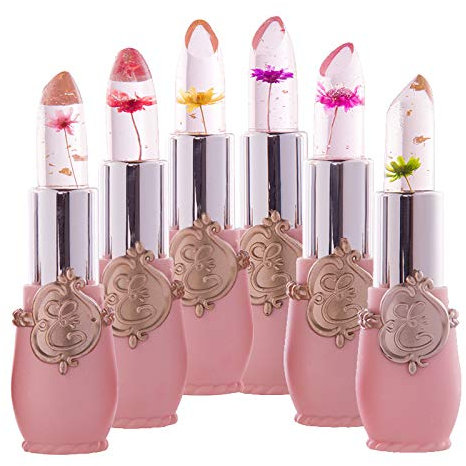 6 PCS Transparent Changer Couleur Baume À Lèvres Hydratant Rose Cristal Gelée Fleur Maquillage Température Rouge À Lèvres Longue durée Baume À Lèvres Changement De Couleur Température Des Lèvres
