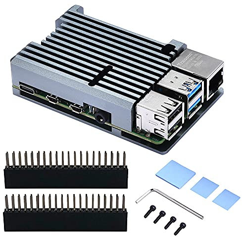 GeeekPi Raspberry Pi 4 Gehäuse, Raspberry Pi CNC Armor Gehäuse mit passiver Kühlung/Wärmeableitungskühlkörper für Raspberry Pi 4B(Grau)