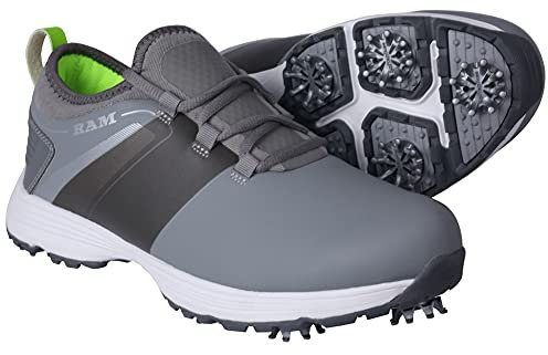 Ram Golf XT1 Mens Waterproof Golf Shoes, Spiked, Grey Size 9