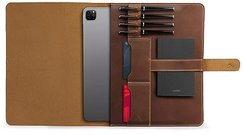 Londo Echtleder Tablet Hülle – iPad Pro 12.9 Case mit Zwei Kartenfächern & Leder Stift-/Apple Pencil Halter