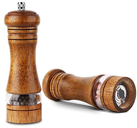 Salz und Pfeffer Mühle Set, Premium Holz Pfeffermühle mit, Gewürzmühlen, Manuelle Salzmühle mit, Einstellbarer Keramikmahlwerk, leicht zu befüllen und nachfüllbar 2 Stück