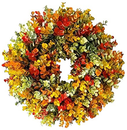 Chiyyak Künstlicher Eukalyptus Kranz Türkranz Herbst Kranz Girlande Bunte Herbst Eukalyptus Blätter Haustür Kränze Dekoration Herbst Erntedankfest Weihnachten
