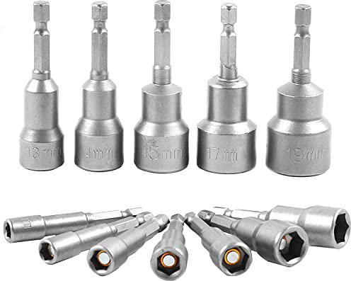 12 Stück Magnetische Stecknuss Adapter, Sechskant Stecknuss, 1/4 Zoll Steckschlüsselsatz, 6/7/8/9/10/11/12/13/14/15/17/19mm (Stahl mit hohem Kohlenstoffgehalt)