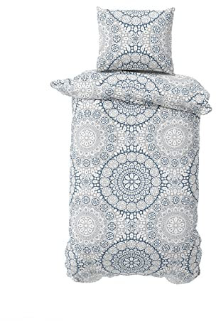 BLUE MOON Bio Renforcé Premium Bettwäsche in Allen Größen 135 x 200 | 140 x 200 | 155 x 220 (Ornament Blue/lightgrey, 135 x 200 + 80 x 80 cm)