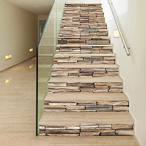 13 Sticker, Treppe, Fliesen, selbstklebend, 3D, große Ziegelsteine, Wanddeko, Treppe, aus PVC, 18 cm x 100 cm