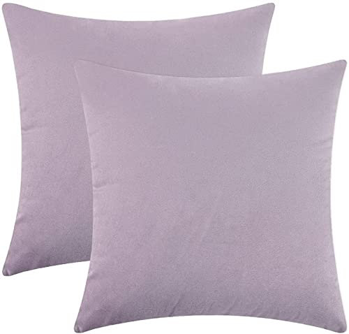Set di 2, copricuscino quadrato in velluto con rivestimento per camera da letto e divano, fodera per cuscino morbida tinta unita per divano e auto,Lilla,24X24