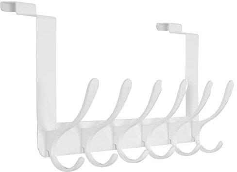 SKOLOO Kleiderhaken Tür Einhängen, Metall Türhaken Ohne Bohren, Türgarderobe für Handtuchhalter, Mäntel, Weiß