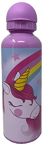 CARTOON Borraccia in alluminio per bambini, Unicorno, BPA Free, bottiglia con ciuccio, beccuccio, capacità 500 ml, lilla