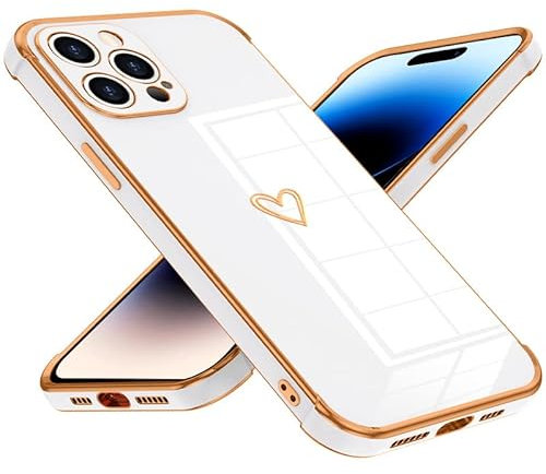 Keteen Handyhülle für iPhone 14 Pro Hülle Cute Herz Muster Mädchen Galvanisierte Kameraschutz Weich TPU Silikon Schutzhülle Ultra Dünn Case Stoßfeste Hülle für iPhone 14 Pro, Weiß