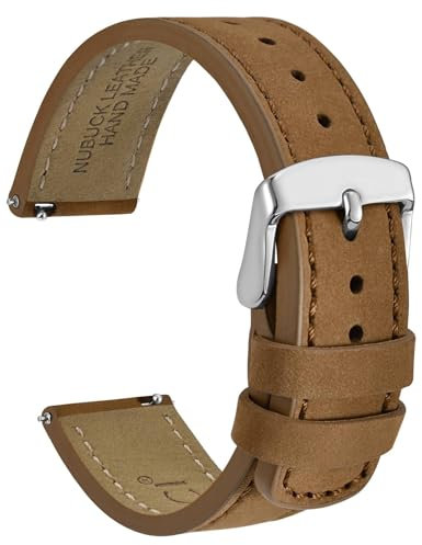 WOCCI 20mm Retro Leder Uhrenarmband für Herren und Damen, Ersatzarmband mit Silberne Schnalle (Hellbraun)
