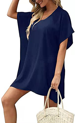 Women's Beach Bikini Cover Up Beachwear Swimsuit Cover Ups Beach Dress Summer Casual Boho Swimwear Summer Bathing Suit Shawl Tops Navy Blue