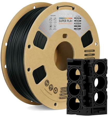 OVERTURE Super PLA+ Filament 1.75mm, Toughness Enhanced PLA Plus, Professional Toughness 3D Printer Filament 1kg (2.2lbs), High Precision +/- 0.02mm(Black)