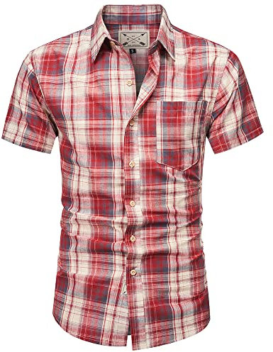 Blu Apparel Men's Checked Shirt Mens Shirts Short Sleeve and Long Sleeve Cotton Casual Shirt for Men (UK, Alpha, XXL, Regular, Regular, Red Ecru)