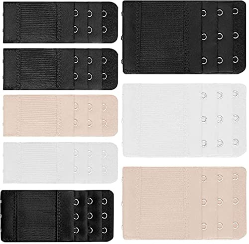 JCKD 8-Stück-Mix-BH-Verlängerer, Soft Comfort-Verlängerer, elastische Verlängerung für Damenbh-Bandverlängerer, 3 Reihen 3-Haken und 2 Reihen 2-Haken, 3 Farben (Hautfarbe, weiß, schwarz)