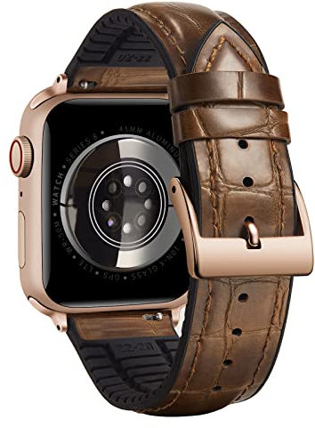 BINLUN Kompatibel mit Apple Watch Armband 49mm 46mm 45mm 44mm 42mm Alligator Leder Silikon Lederarmband Kompatibel mit iWatch Ultra3/2/1 SE3/2/1 Series 11 10 9 8 7 6 5 4 3 2 1(Hell Braun-Roségold)