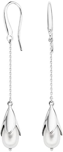 Perlen Ohrringe Silber 925 hängend Platiniert, Hängeohrringe, Lang Hängende Perlenohrringe Ohrschmuck, Süßwasserperlen Ohrringe Damen, Echt Schmuck Stecker, Ohrstecker Perle (Silber Platiniert)