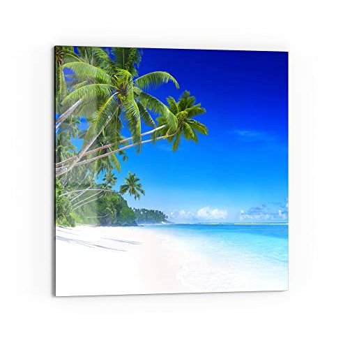 DEQORI Küchenrückwand Glas | Motiv Palmen am Sandstrand | 60x60 cm | Bad- oder Herd-Rückwand | Herdblende Spritzschutz für Küche & Badezimmer | moderne Deko für Fliesenspiegel