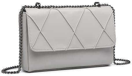 Miss Lulu Umhängetasche für Damen, Stadttasche, Abendtasche, mit Kette, kleine Handtasche mit Kunstleder, lässiger Stil, Grau, Taille Unique, Lässig