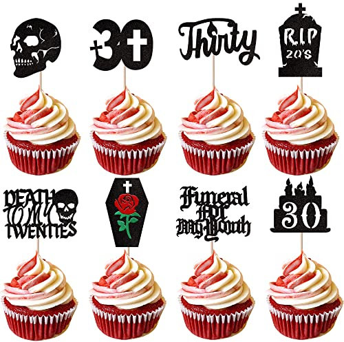 24 Stück Death to My 20s Cupcake Topper Glitter Rip 20s Cupcake Picks Death to My Twenties Beerdigung Kuchen Dekorationen für Rip to My 20s Youth 30th Birthday Party Supplies