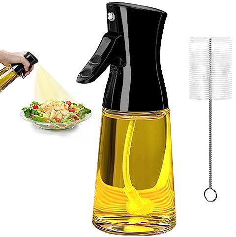 Olive Oil Sprayer for Cooking, 180ML Glass Oil Dispenser Bottle with Brush, Canola Oil Vinegar Spray Mister for Kitchen, Refillable Gadgets Accessories Widely Used for Air Fryer, Baking, Grilling