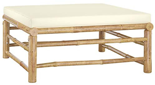 FIRBNUS Garten-Fußhocker mit Kissen Cremeweiß Bambus Gartenmöbel Balkonmöbel Hocker Outdoor Fusshocker Kleiner Hocker Balkon Hocker Fußhocker Garten Fussbank Hocker Lounge Gartenmöbel Gartensofa