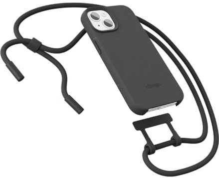 Woodcessories - Change Case, Nachhaltige Handykette abnehmbar kompatibel mit iPhone 15 Hülle mit Band schwarz - biologisch abbaubar