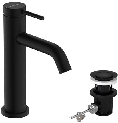 hansgrohe Tecturis S - Waschtischarmatur mit Zugstange, Wasserhahn Bad mit Auslauf Höhe 110mm, Mischbatterie Waschbecken wassersparend (EcoSmart+), Mattschwarz