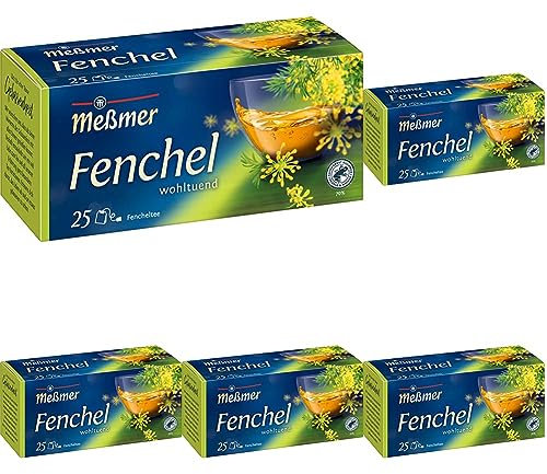Meßmer Fenchel | 25 Teebeutel | Vegan | Glutenfrei | Laktosefrei (Packung mit 5)