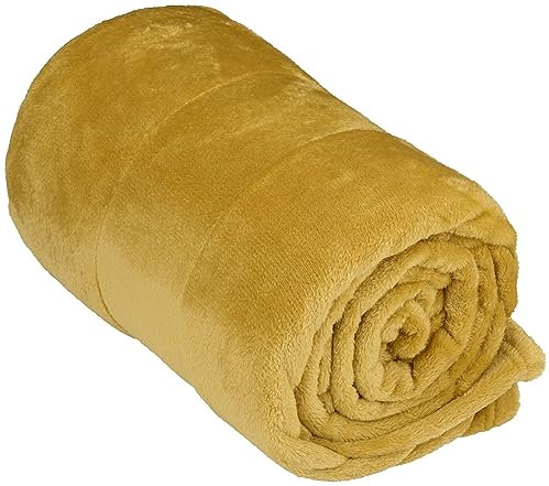 ArtiCasa Manta de Forro Polar 150 x 200 cm – Colcha – Manta para sofá – Manta para sofá para 1 Persona – Decoración de salón – Lavable a máquina – Amarillo Mostaza – Forro Polar/poliéster