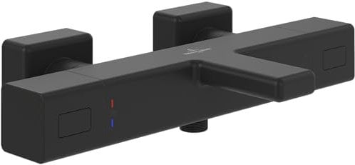Villeroy & Boch Universal Taps & Fittings Badewannenthermostat, Badewannenarmatur mit Verbrühschutz und Sicherheitssperre bei 38°, Mischbatterie Badewanne Aufputz, eckig, Matt Black