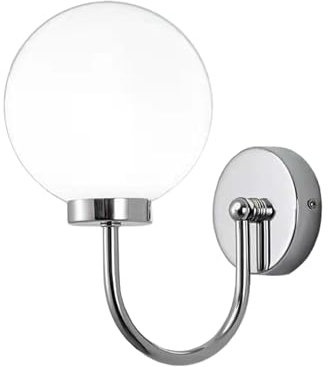 EKSED Applique murale boule en verre blanc brillant, globe en verre blanc 15 cm avec base Chromé, applique murale de style médiéval pour chevet (Chromé)