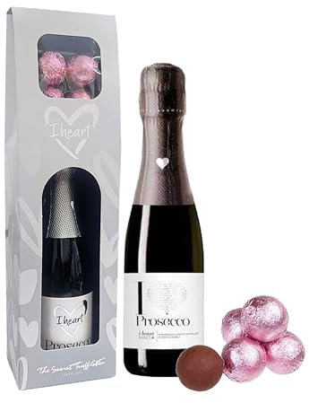 I Heart Prosecco & Chocolate Gift Set - Ideal Prosecco Gifts for Women - 20cl Prosecco Bottle & 4 Milk Prosecco Chocolate Truffles. Great Christmas Gifts for Women, Stocking Fillers or Birthday Gifts